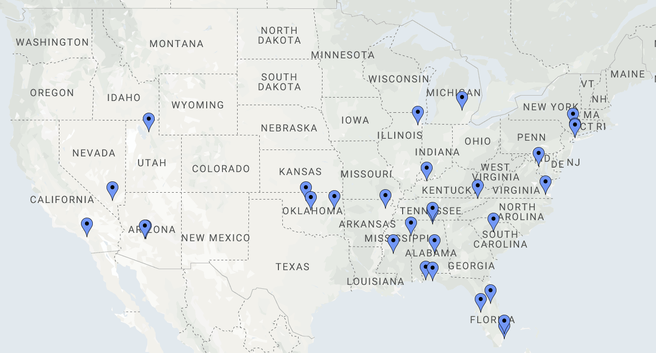 2020 JROTC-CS Demonstration Project Schools map